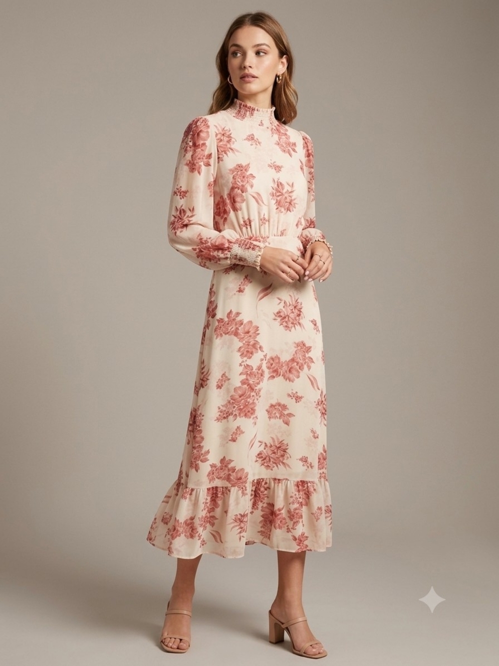 Baltic Born Cream Maxi Dress with Dusty Rose Floral Print